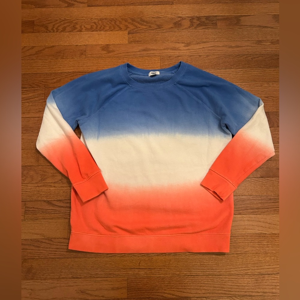 Old Navy Red White and Blue Dip Dye Fade Patriotic Lightweight Sweatshirt